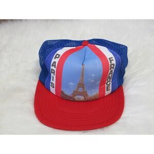 Vintage PARIS FRANCE EIFFEL TOWER Snapback Trucker Mesh Foam Hat EURO CAP